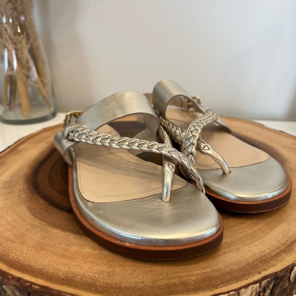 Cole Haan Anika leather Gold Braided Women's sandals slingback buckle size 6.5B